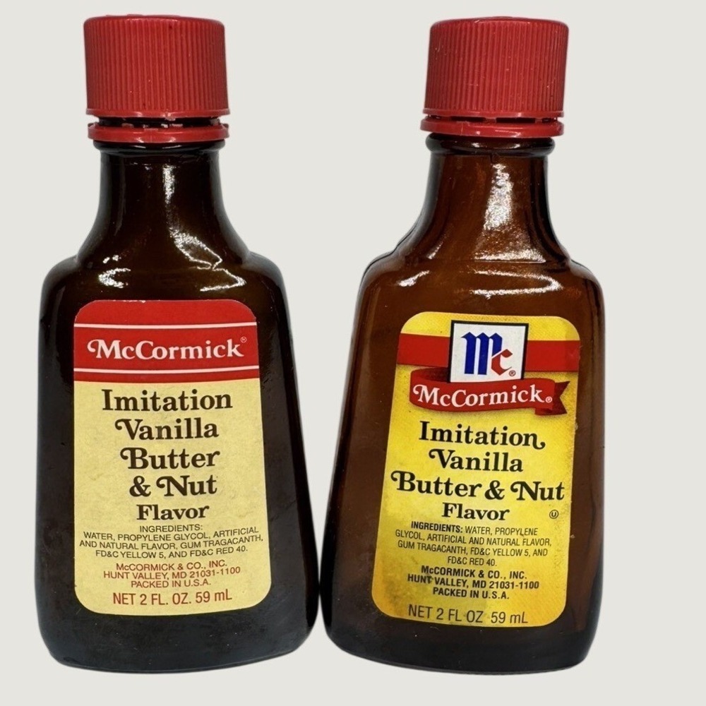 Vintage McCormick Vanilla Butter & Nut Flavor Glass Bottles Empty Lot of 2